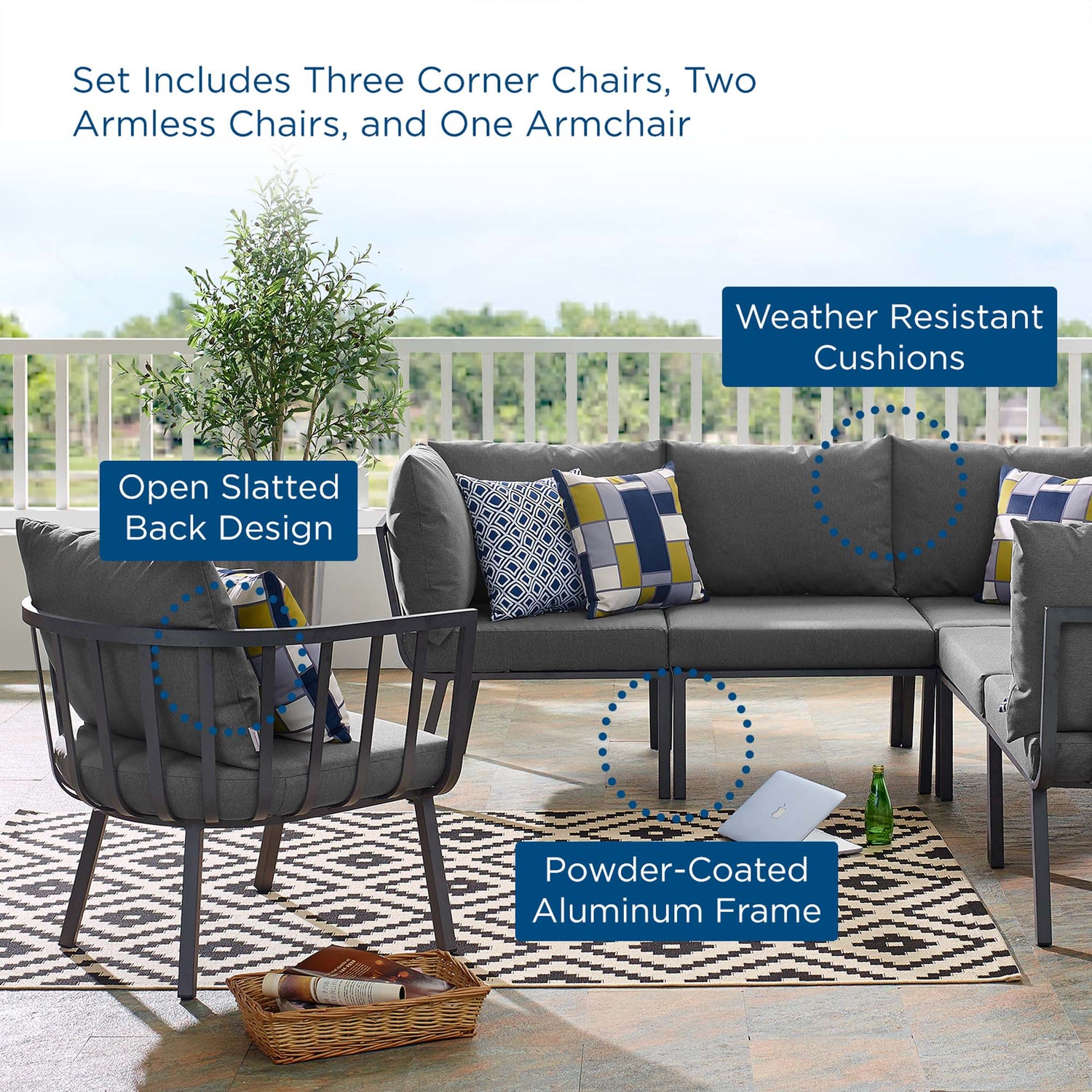 Riverside 6 Piece Outdoor Patio Aluminum Set by Modway