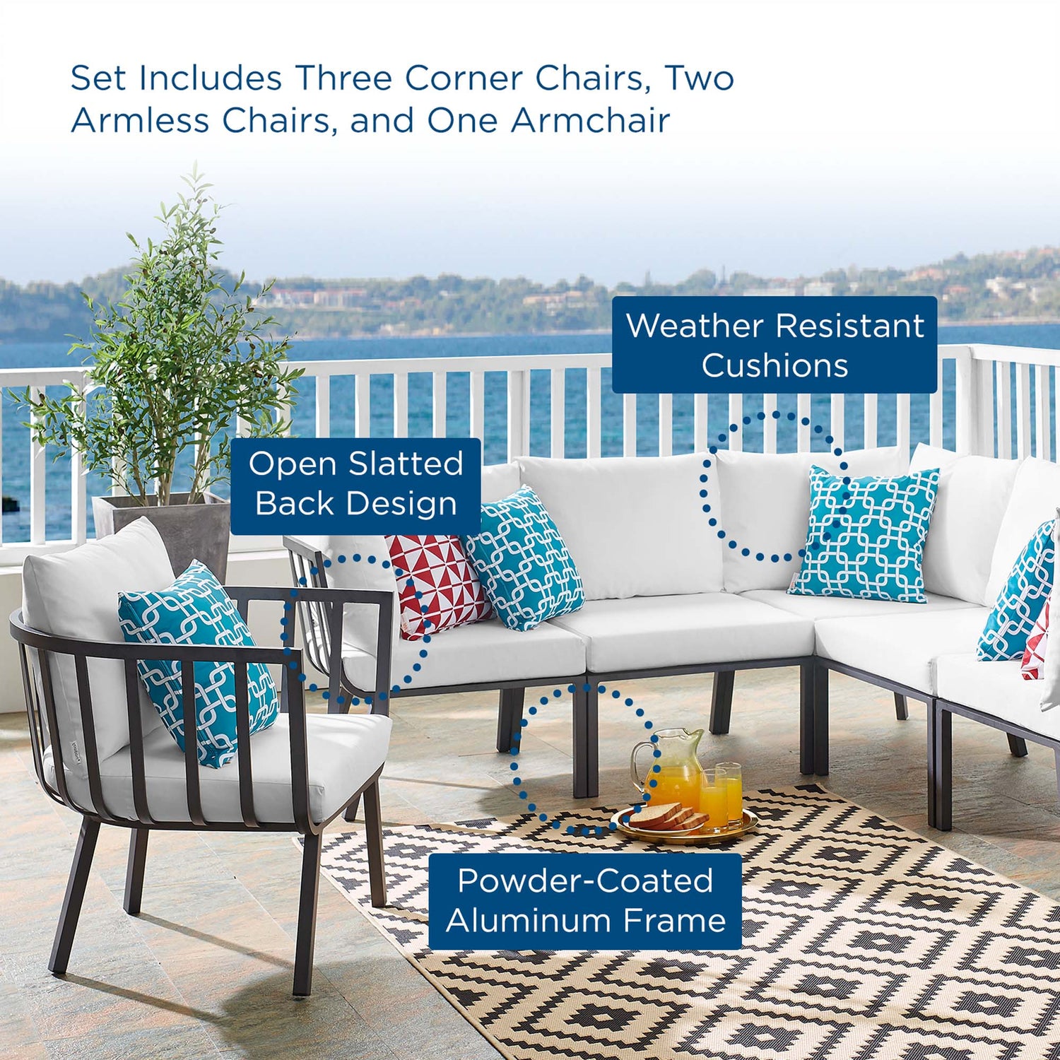 Riverside 6 Piece Outdoor Patio Aluminum Set by Modway