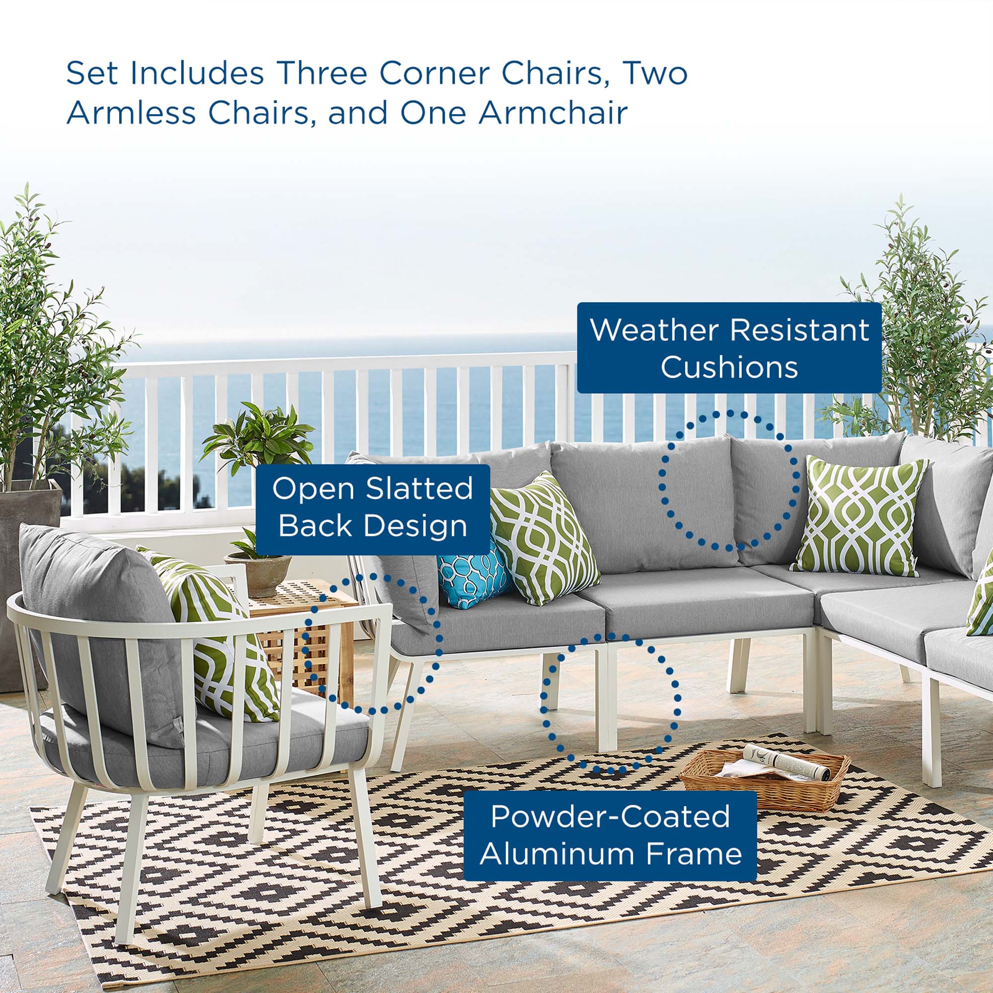 Riverside 6 Piece Outdoor Patio Aluminum Set by Modway