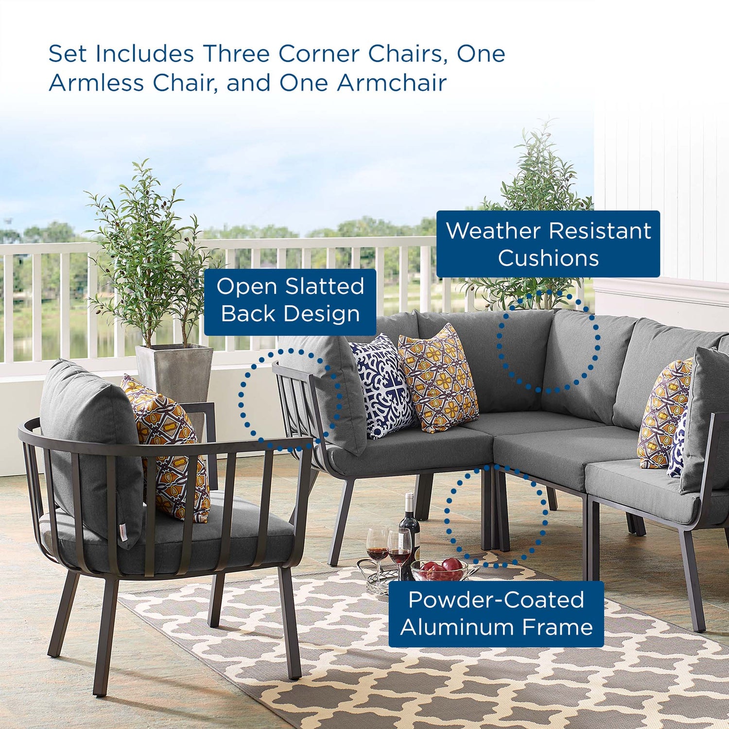 Riverside 5 Piece Outdoor Patio Aluminum Set by Modway