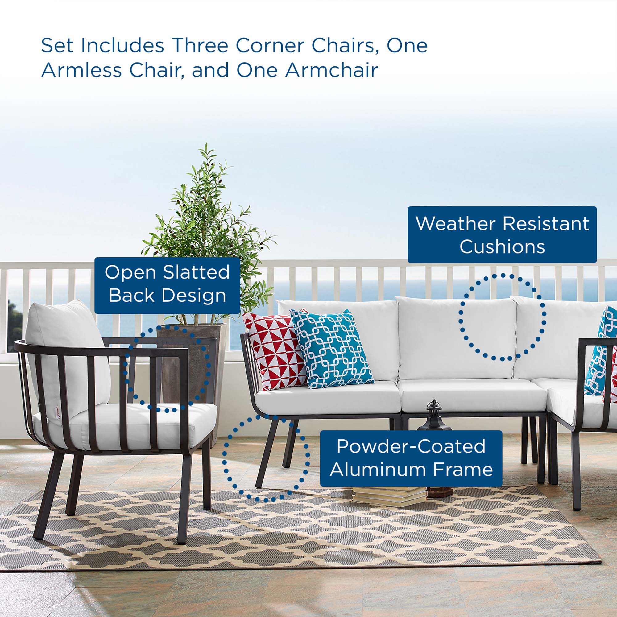 Riverside 5 Piece Outdoor Patio Aluminum Set by Modway