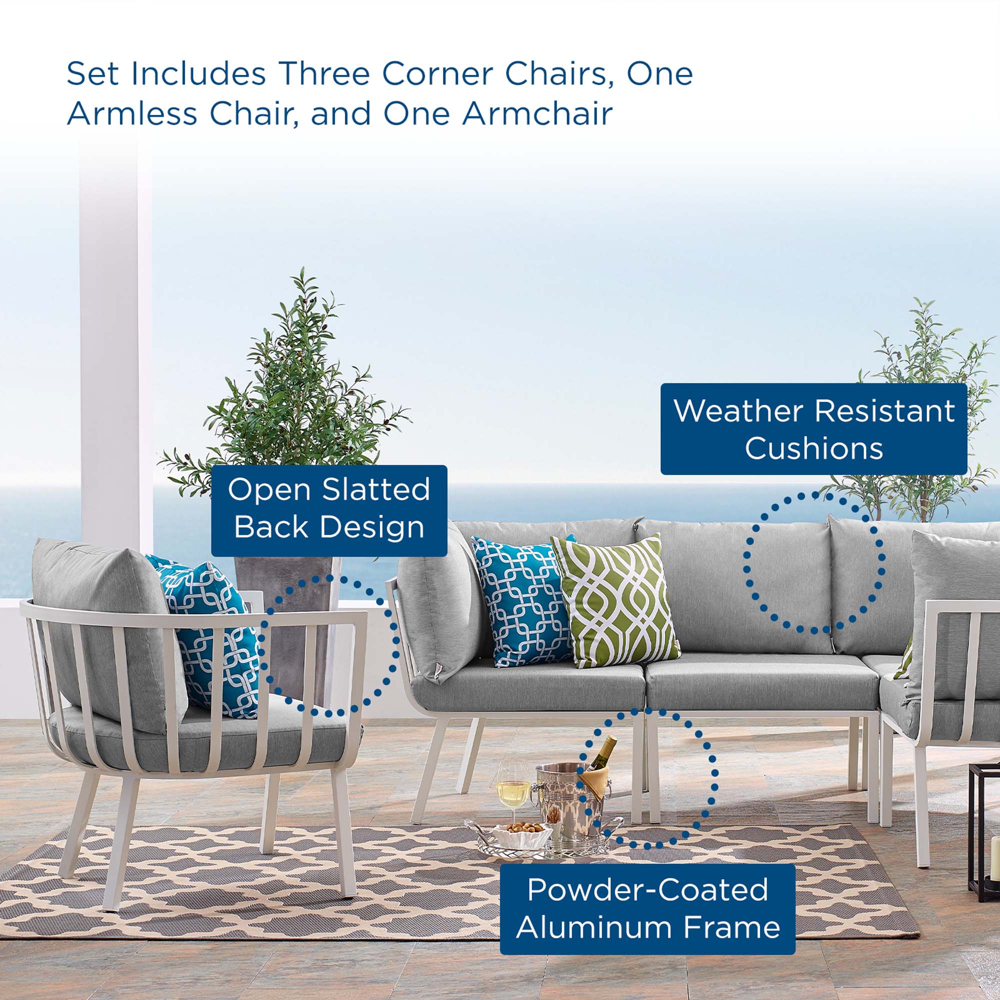 Riverside 5 Piece Outdoor Patio Aluminum Set by Modway