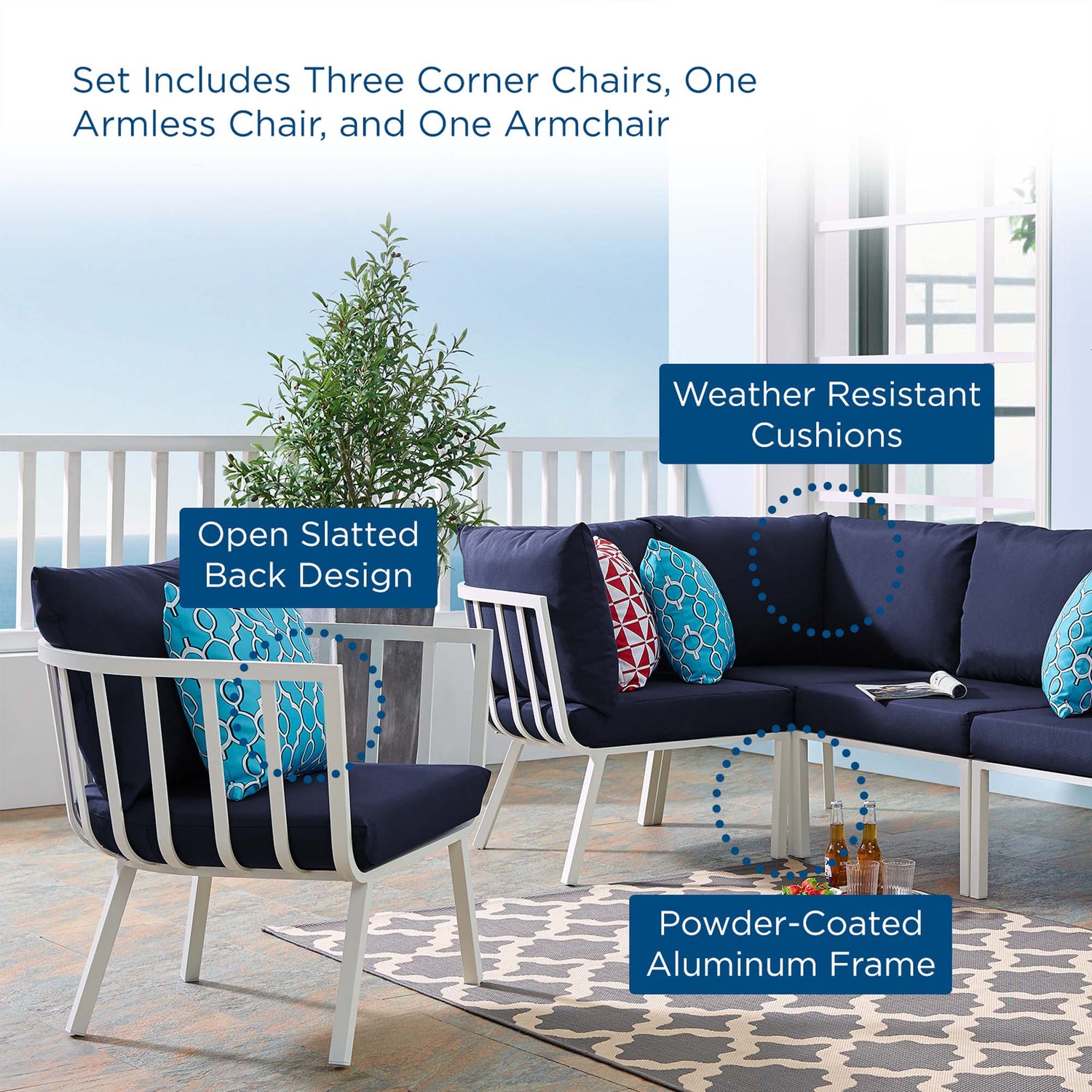 Riverside 5 Piece Outdoor Patio Aluminum Set by Modway