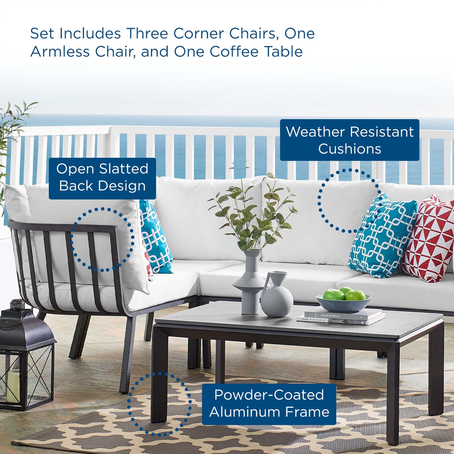 Riverside 5 Piece Outdoor Patio Aluminum Set by Modway