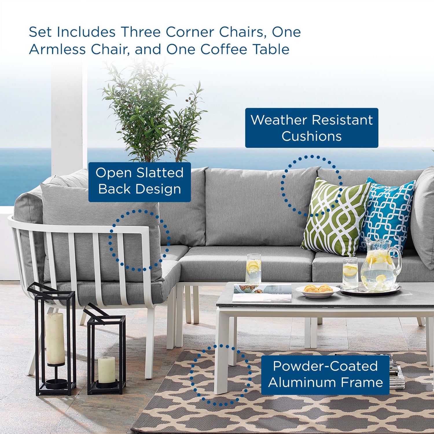 Riverside 5 Piece Outdoor Patio Aluminum Set by Modway