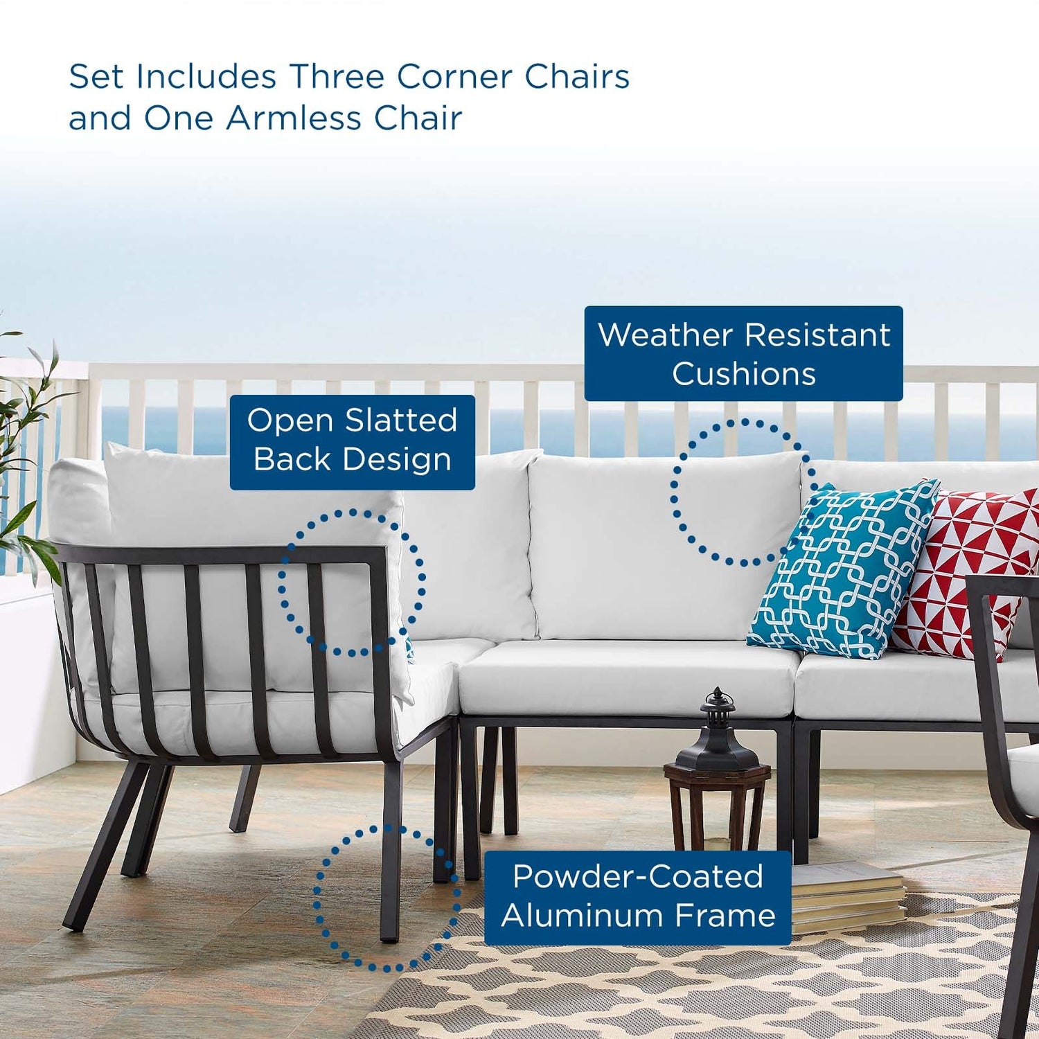 Riverside 4 Piece Outdoor Patio Aluminum Sectional By HouseBean