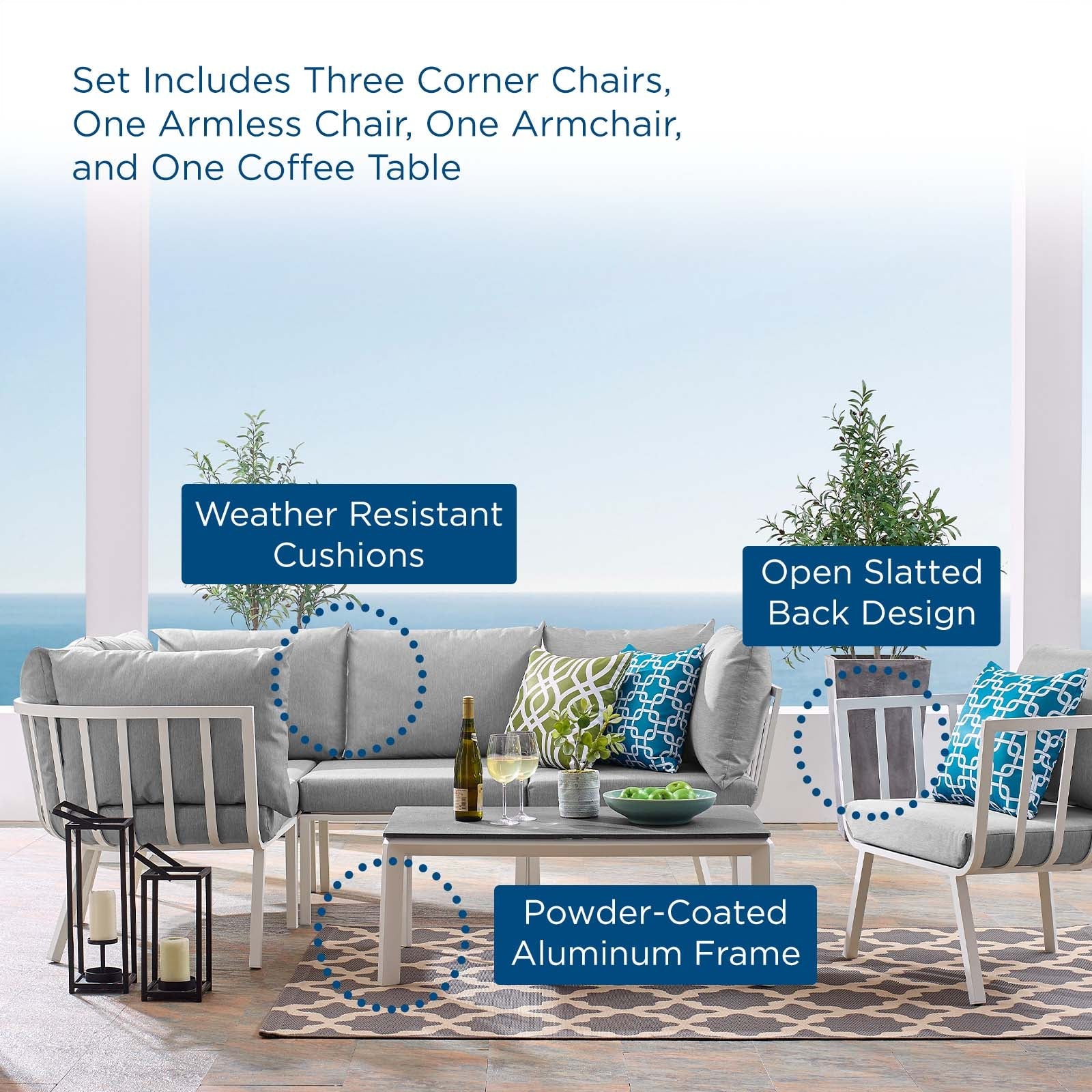 Riverside 6 Piece Outdoor Patio Aluminum Set By HouseBean