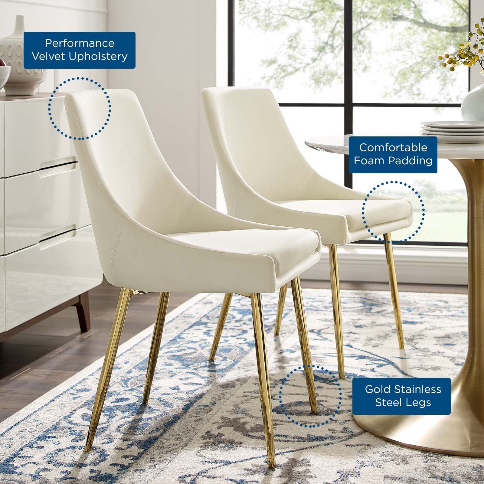 Viscount Performance Velvet Dining Chairs - Set of 2 by Modway