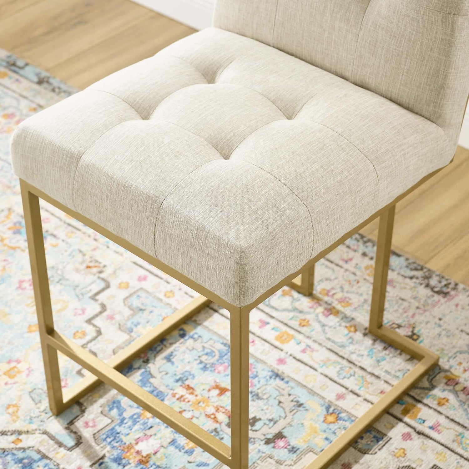 Privy Gold Stainless Steel Upholstered Fabric Counter Stool By HouseBean