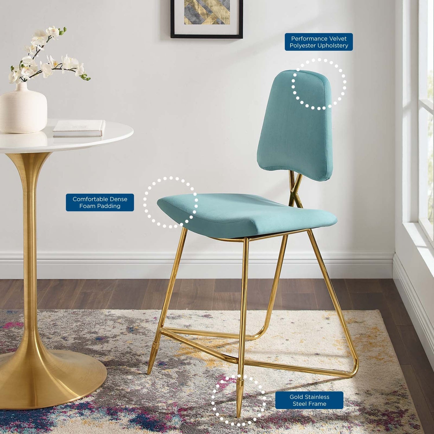 Ponder Performance Velvet Counter Stool By HouseBean