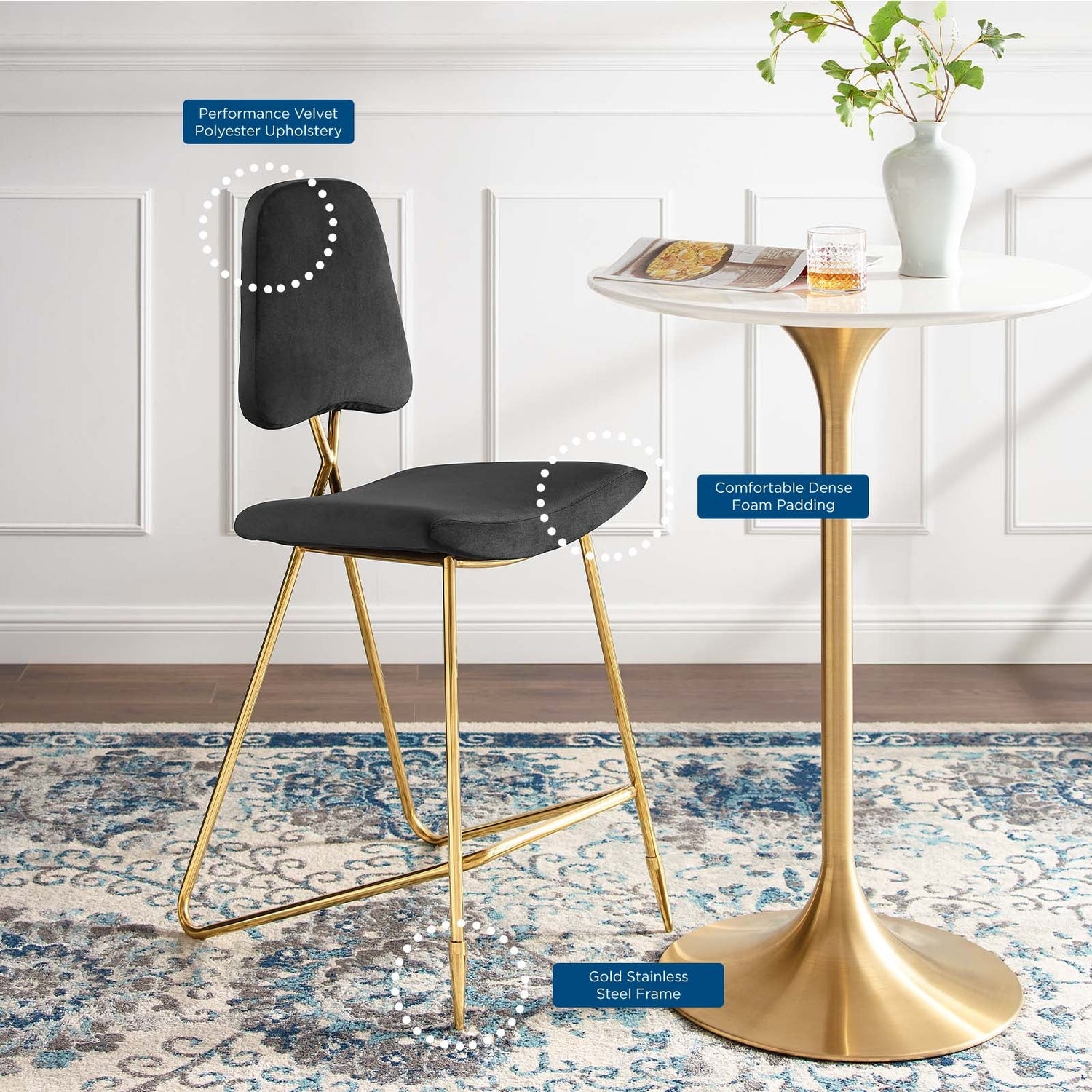 Ponder Performance Velvet Bar Stool By HouseBean