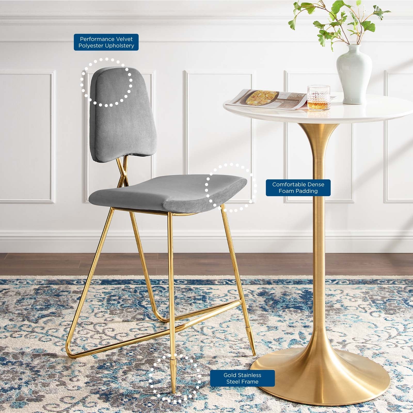 Ponder Performance Velvet Bar Stool By HouseBean