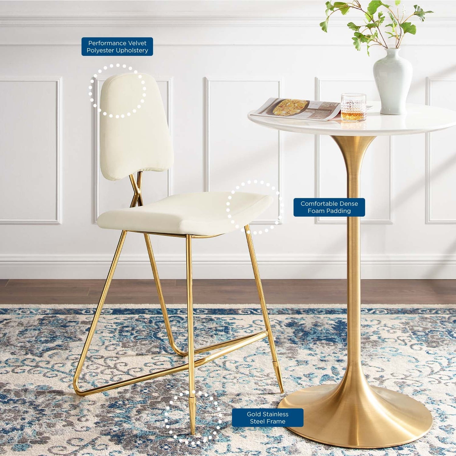 Ponder Performance Velvet Bar Stool By HouseBean