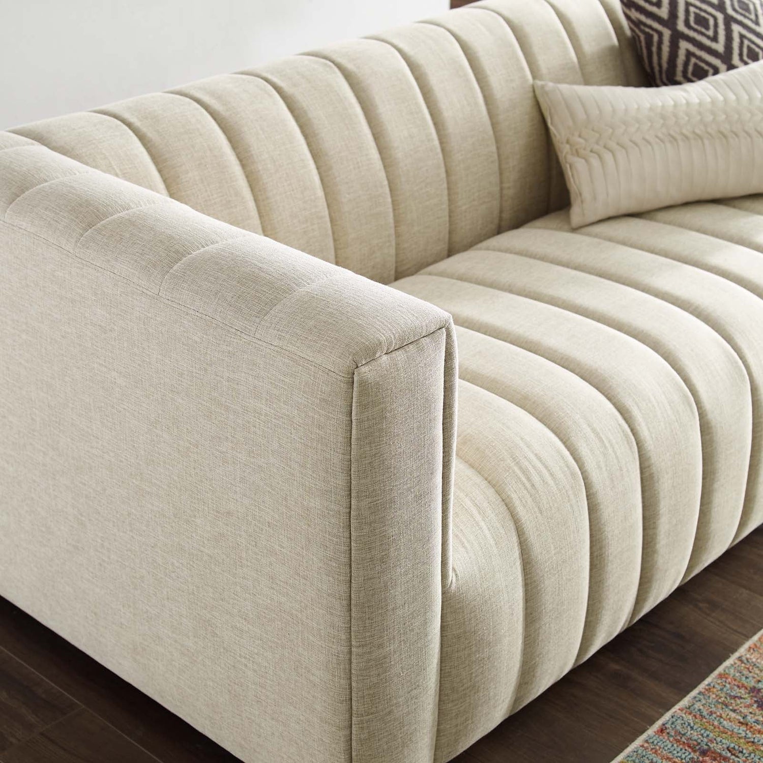 Reflection Channel Tufted Upholstered Fabric Sofa By HouseBean