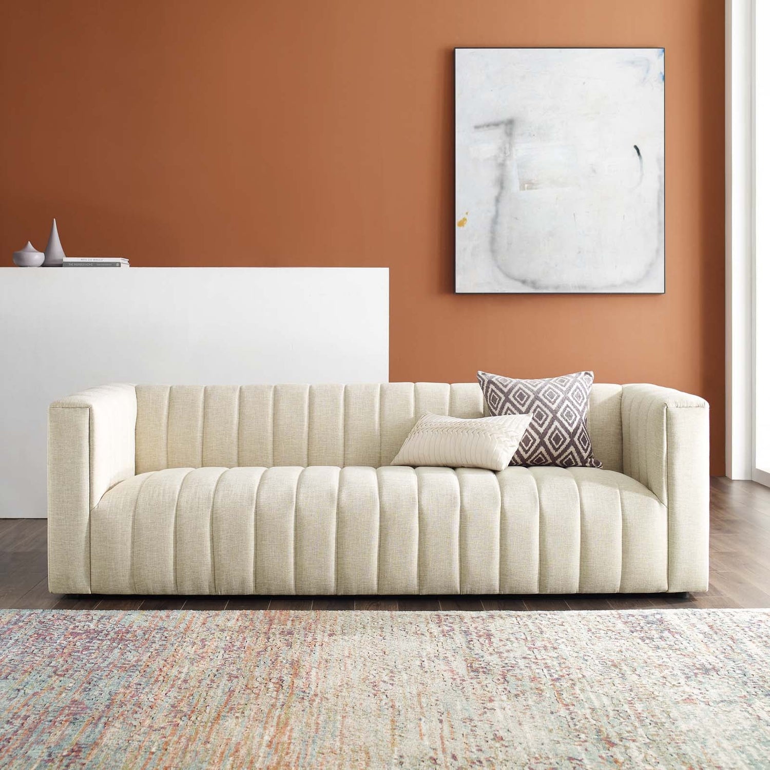 Reflection Channel Tufted Upholstered Fabric Sofa By HouseBean