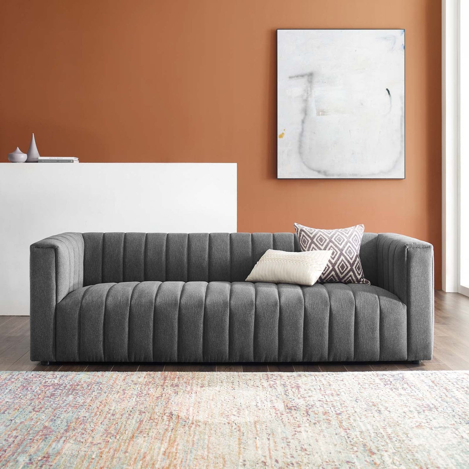 Reflection Channel Tufted Upholstered Fabric Sofa By HouseBean