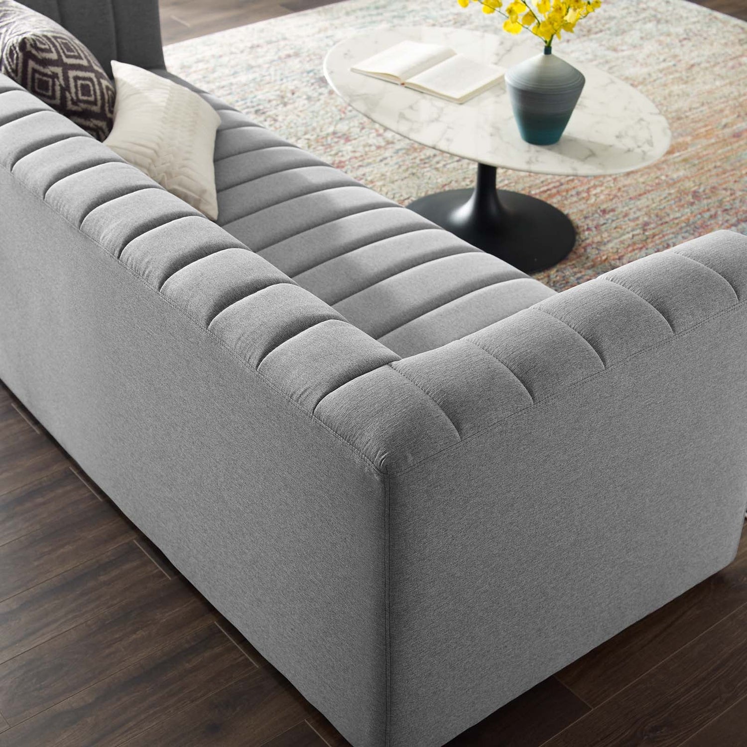 Reflection Channel Tufted Upholstered Fabric Sofa By HouseBean