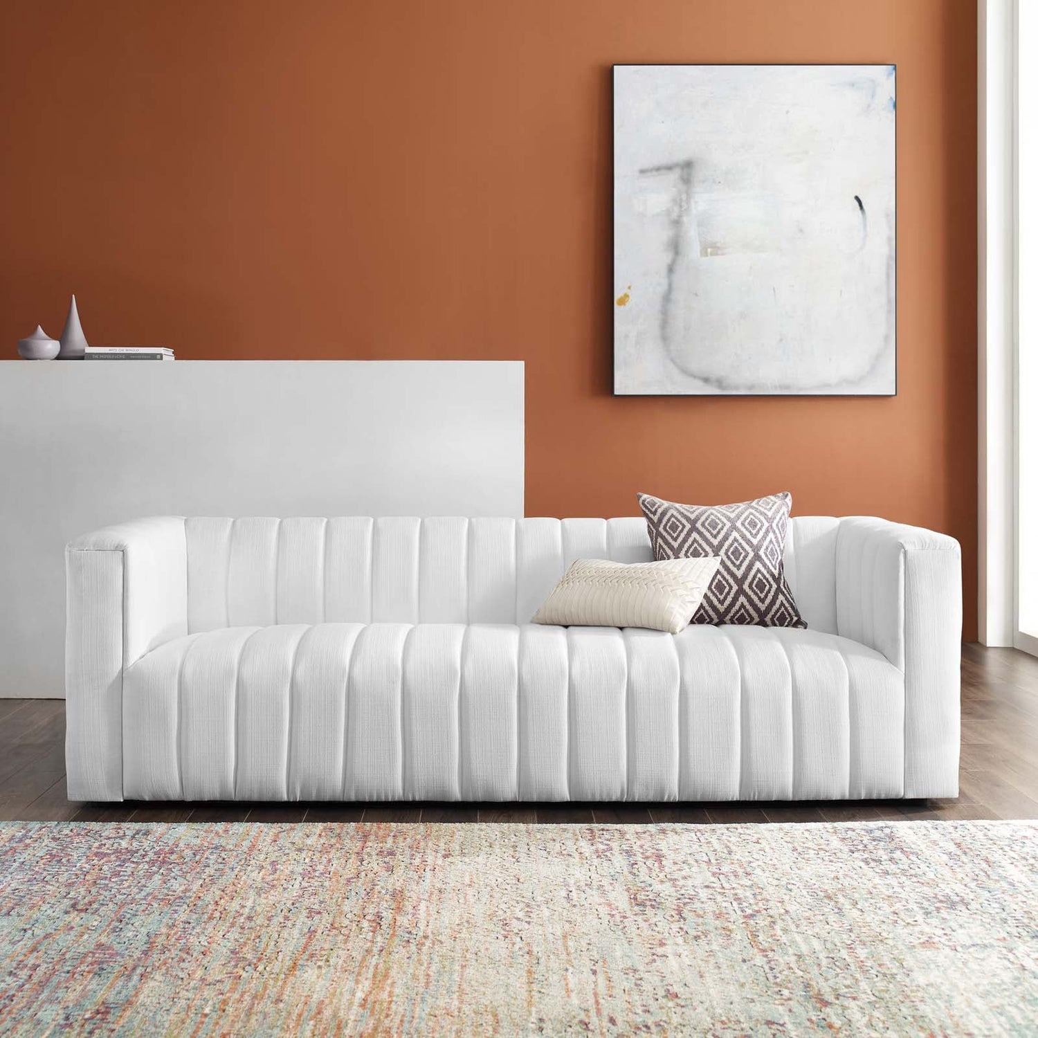 Reflection Channel Tufted Upholstered Fabric Sofa By HouseBean