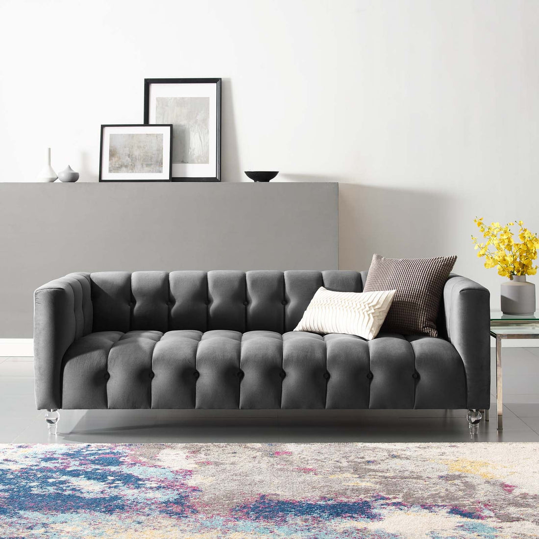 Mesmer Channel Tufted Button Performance Velvet Sofa By HouseBean