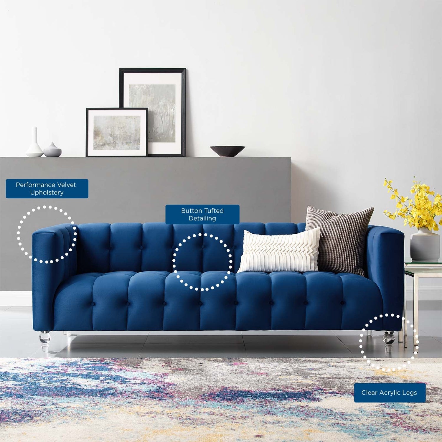 Mesmer Channel Tufted Button Performance Velvet Sofa By HouseBean