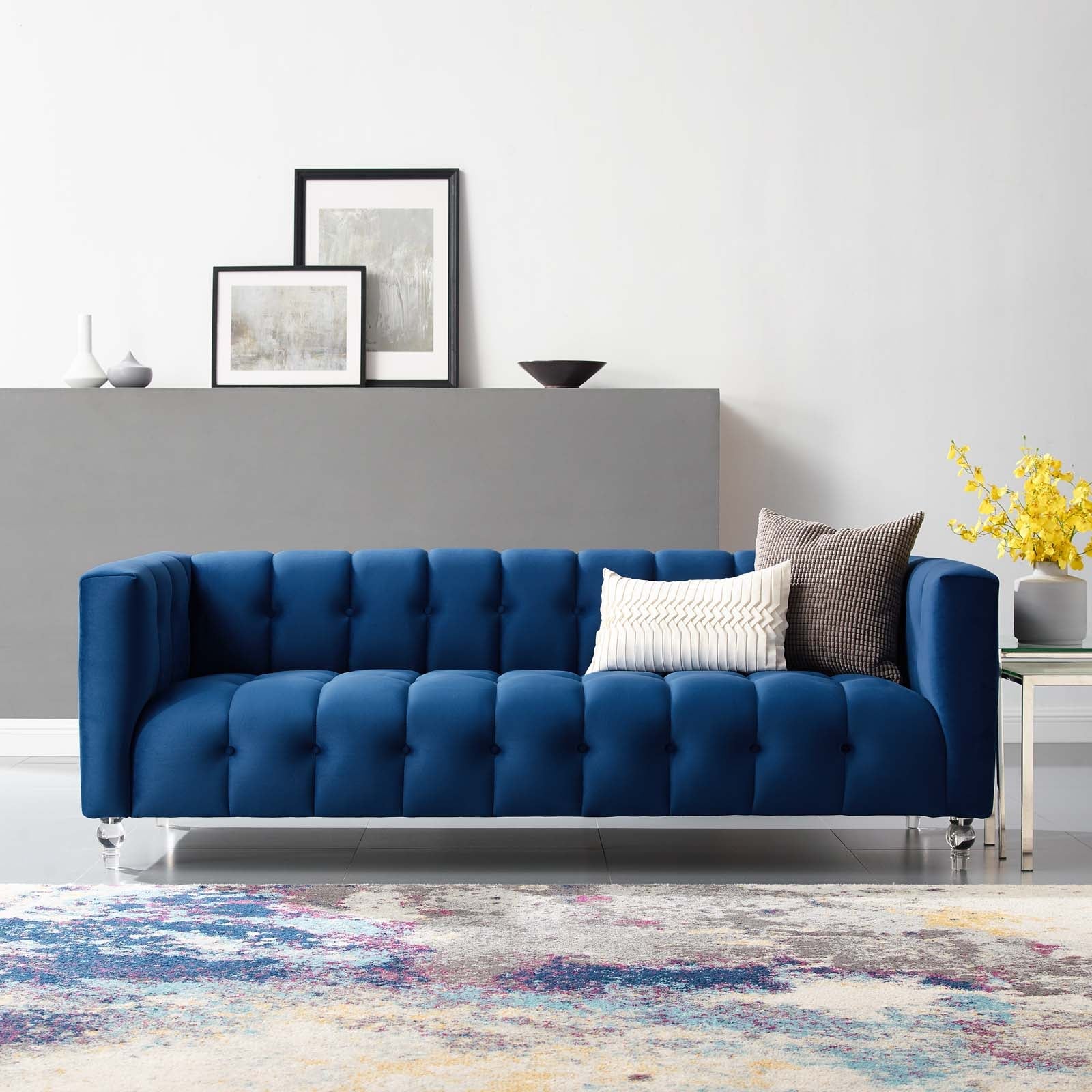 Mesmer Channel Tufted Button Performance Velvet Sofa By HouseBean