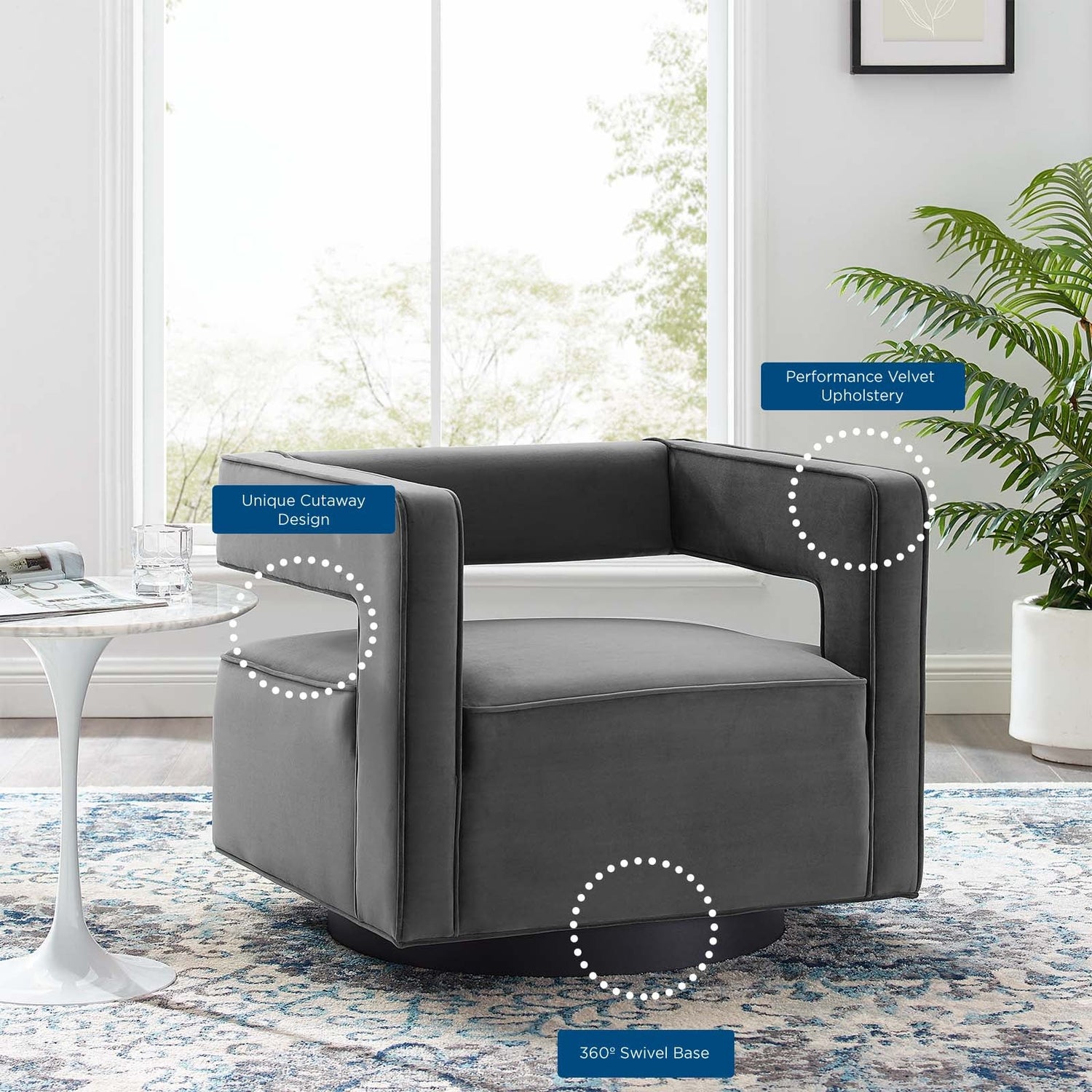 Booth Performance Velvet Swivel Armchair By HouseBean