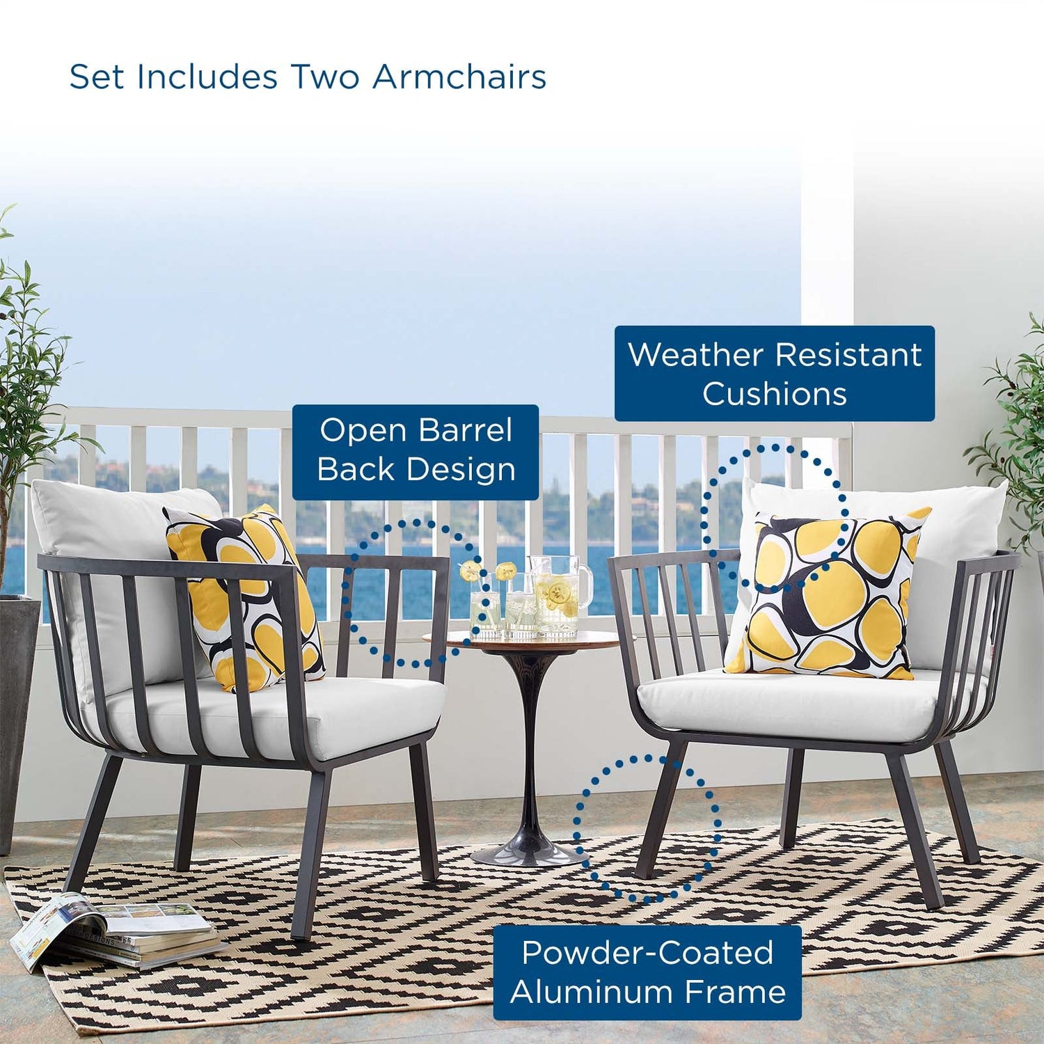 Riverside Outdoor Patio Aluminum Armchair Set of 2 By HouseBean