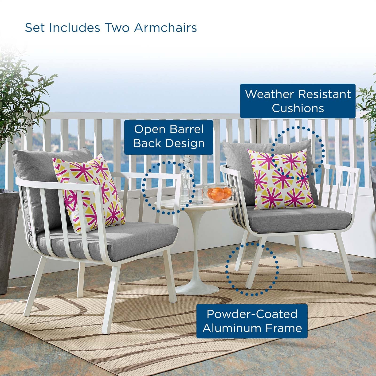 Riverside Outdoor Patio Aluminum Armchair Set of 2 By HouseBean