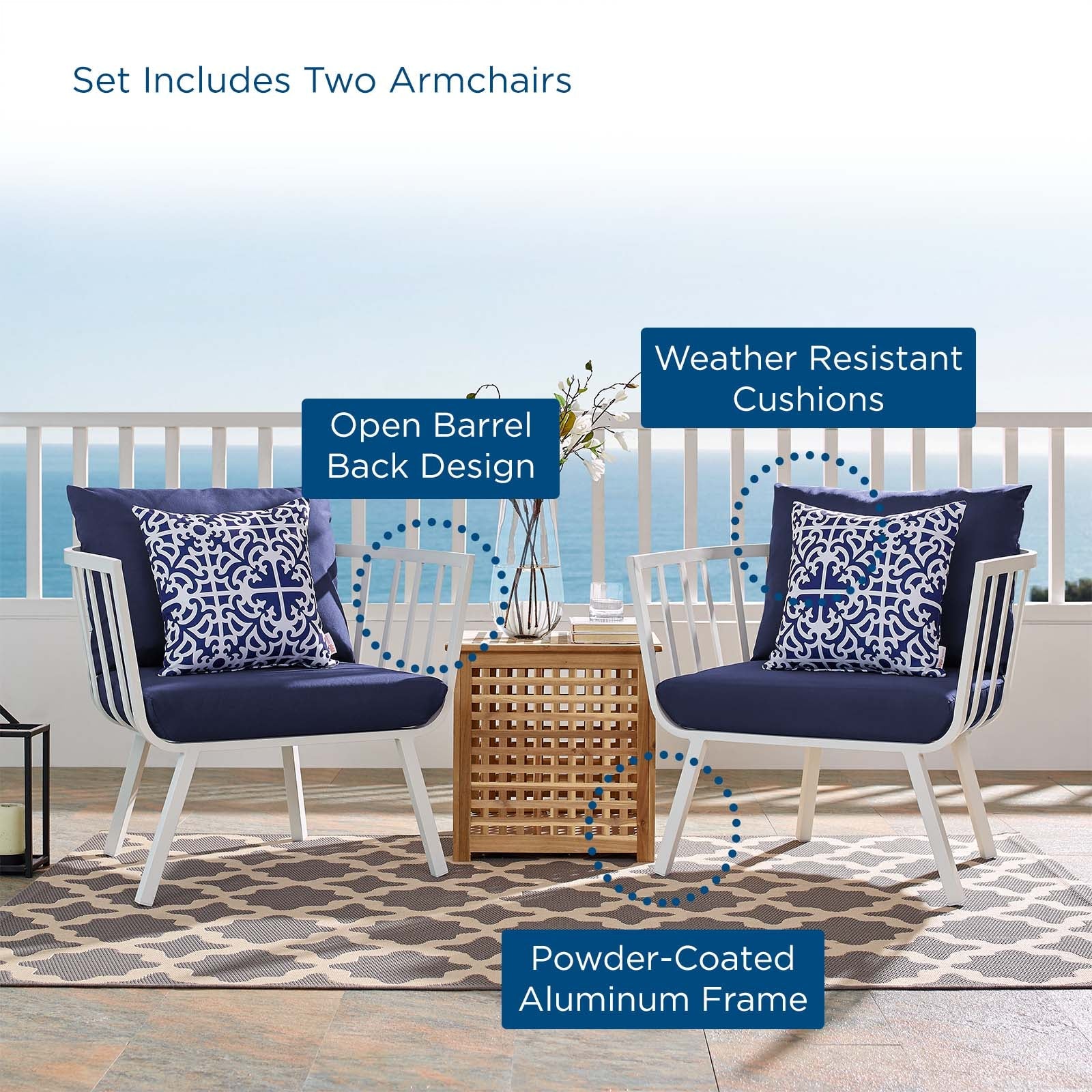 Riverside Outdoor Patio Aluminum Armchair Set of 2 By HouseBean