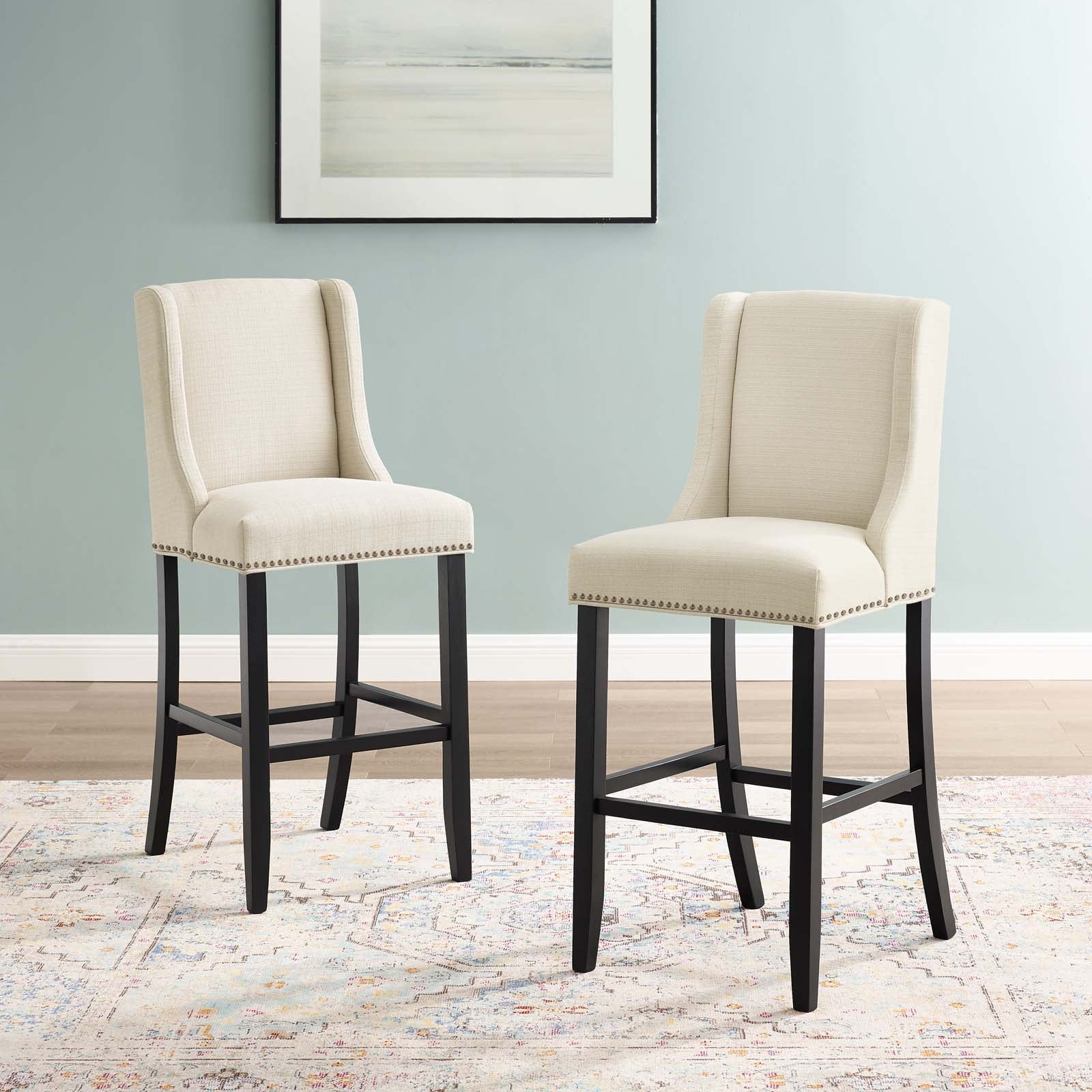 Baron Bar Stool Upholstered Fabric Set of 2 By HouseBean