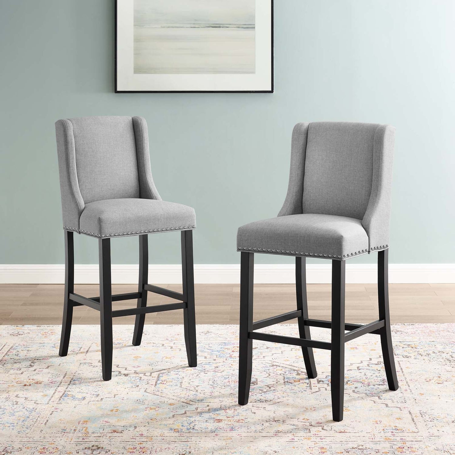 Baron Bar Stool Upholstered Fabric Set of 2 By HouseBean