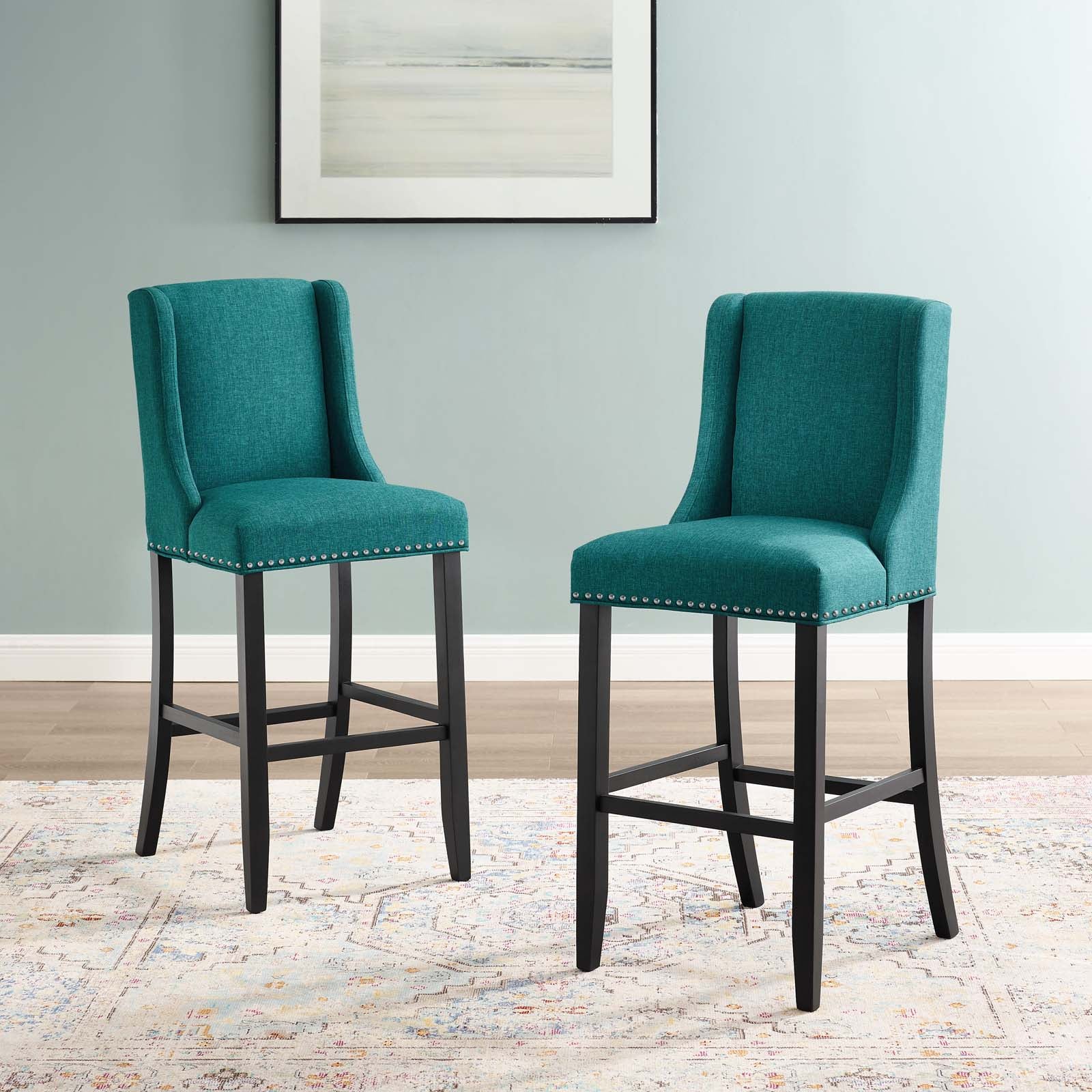 Baron Bar Stool Upholstered Fabric Set of 2 By HouseBean