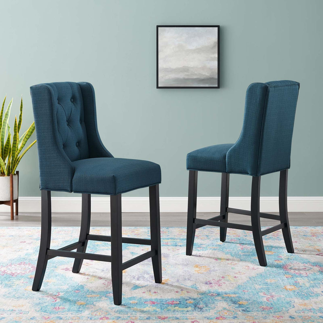 Baronet Counter Bar Stool Upholstered Fabric Set of 2 By HouseBean