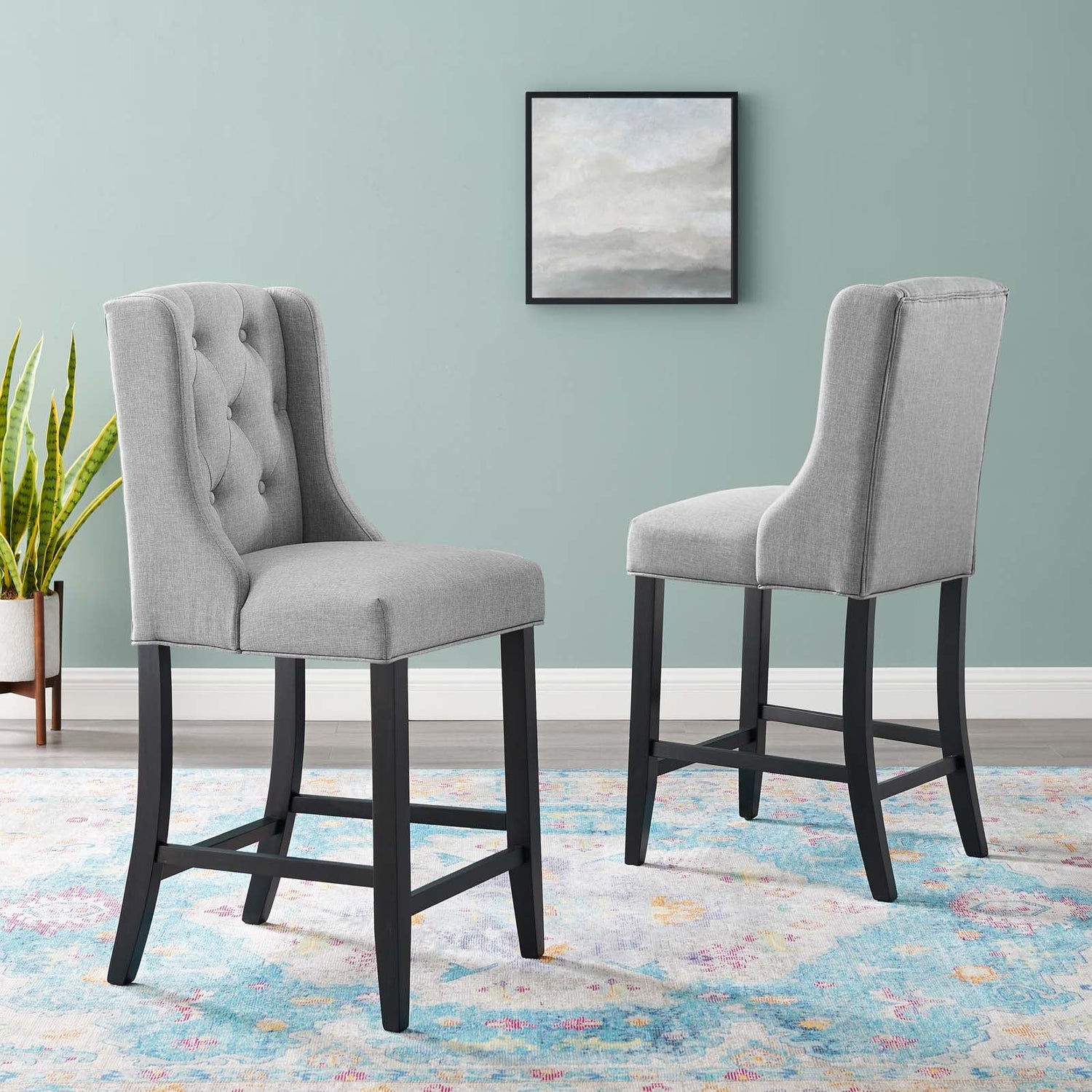 Baronet Counter Bar Stool Upholstered Fabric Set of 2 by Modway