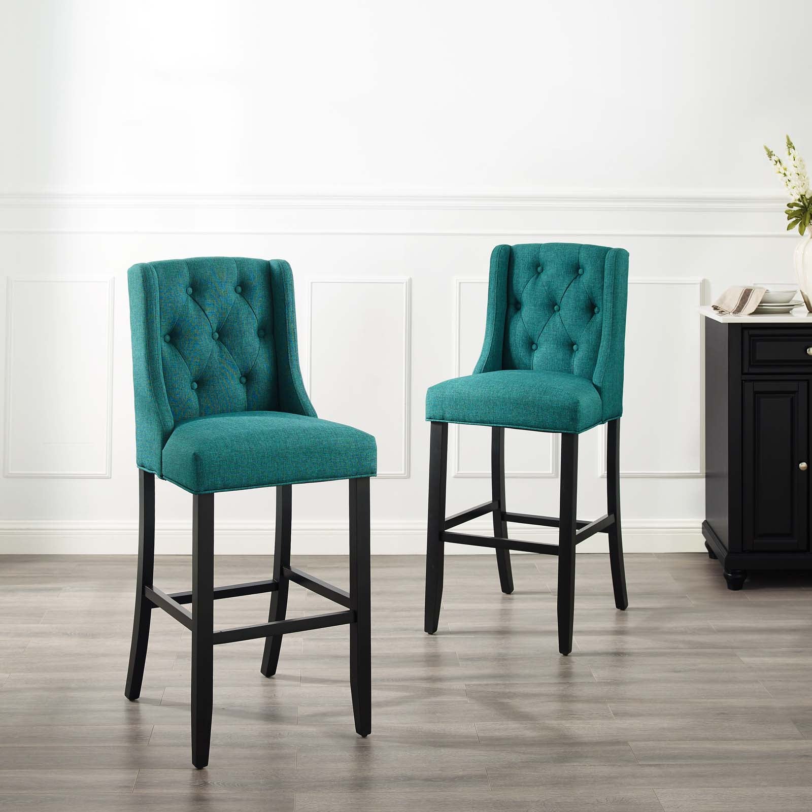 Baronet Bar Stool Upholstered Fabric Set of 2 By HouseBean