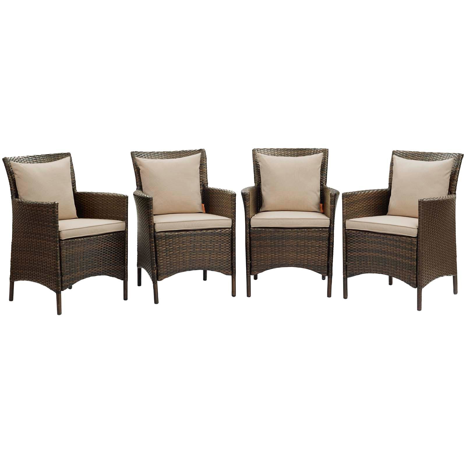 Conduit Outdoor Patio Wicker Rattan Dining Armchair Set of 4 By HouseBean