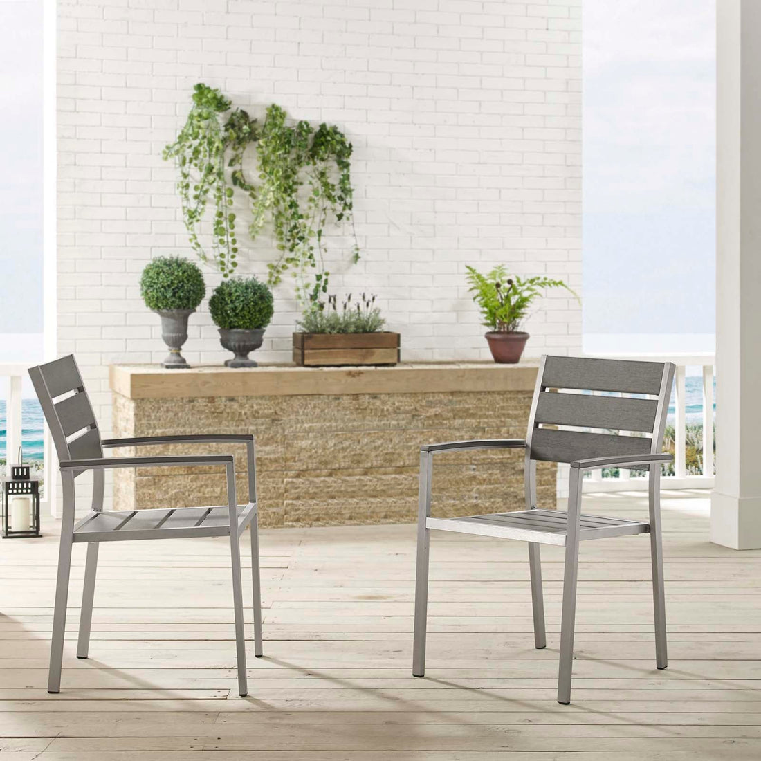 Shore Outdoor Patio Aluminum Dining Armchair Set of 2 By HouseBean