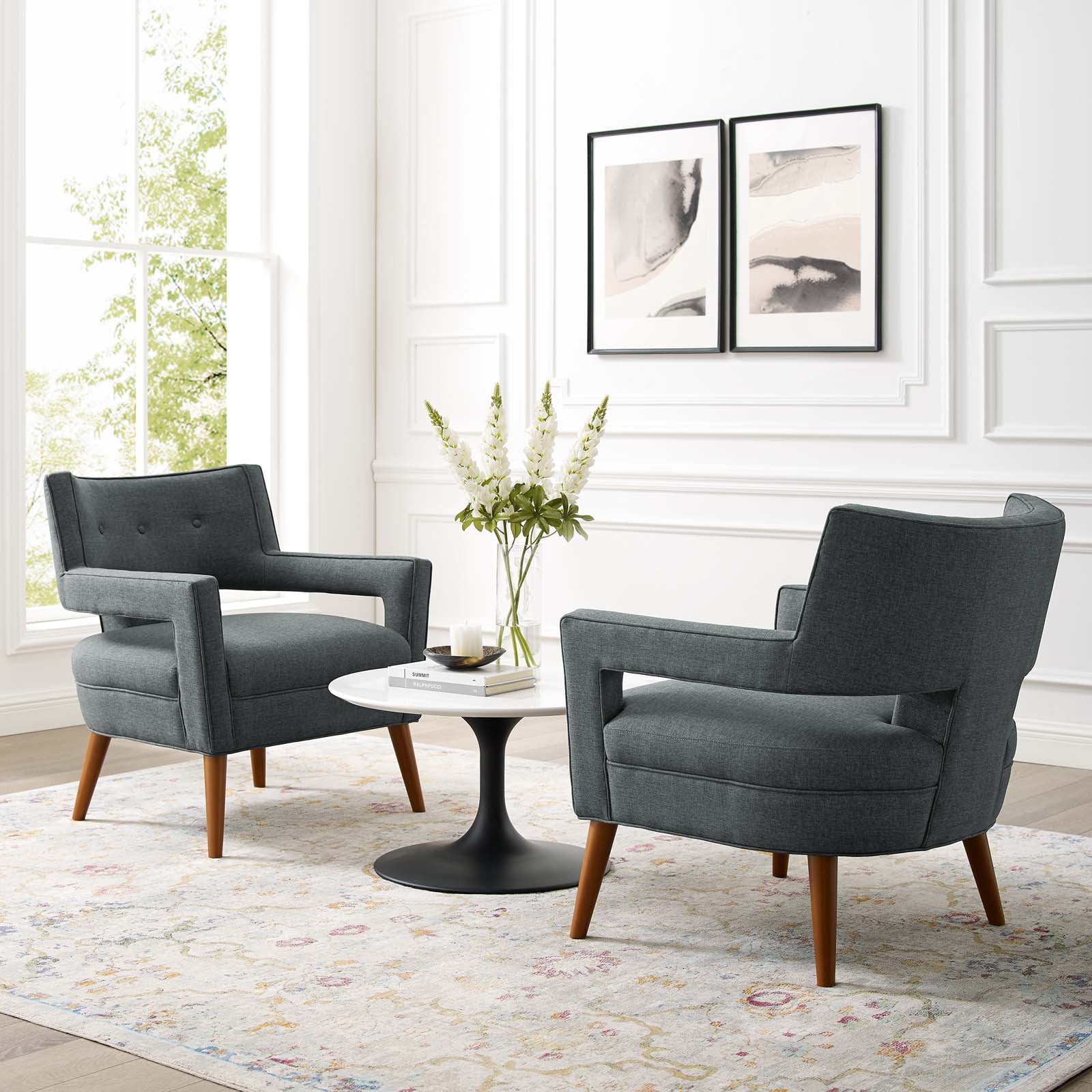 Sheer Upholstered Fabric Armchair Set of 2 By HouseBean