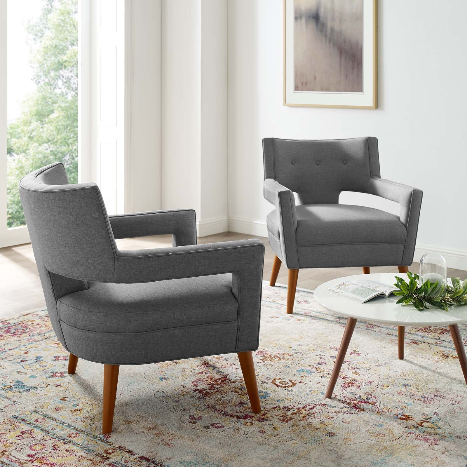 Sheer Upholstered Fabric Armchair Set of 2 By HouseBean