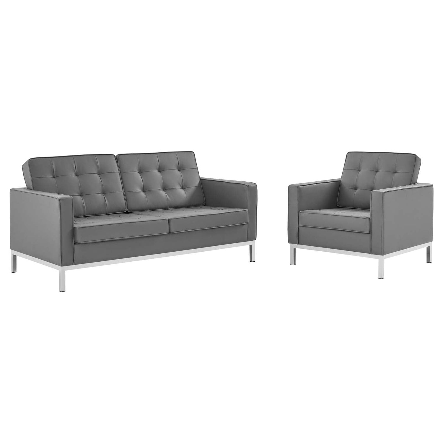 Loft Tufted Upholstered Faux Leather Loveseat and Armchair Set By HouseBean