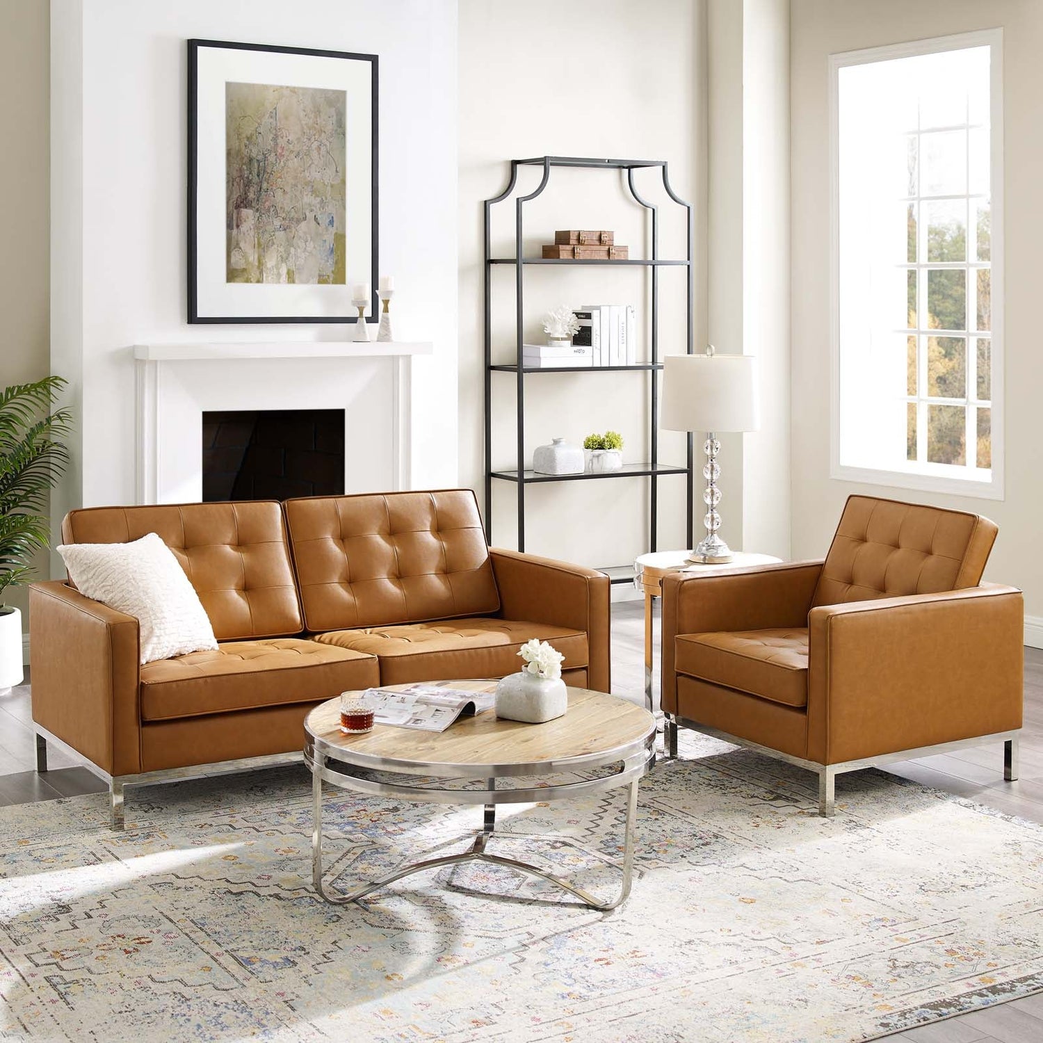 Loft Tufted Upholstered Faux Leather Loveseat and Armchair Set by Modway