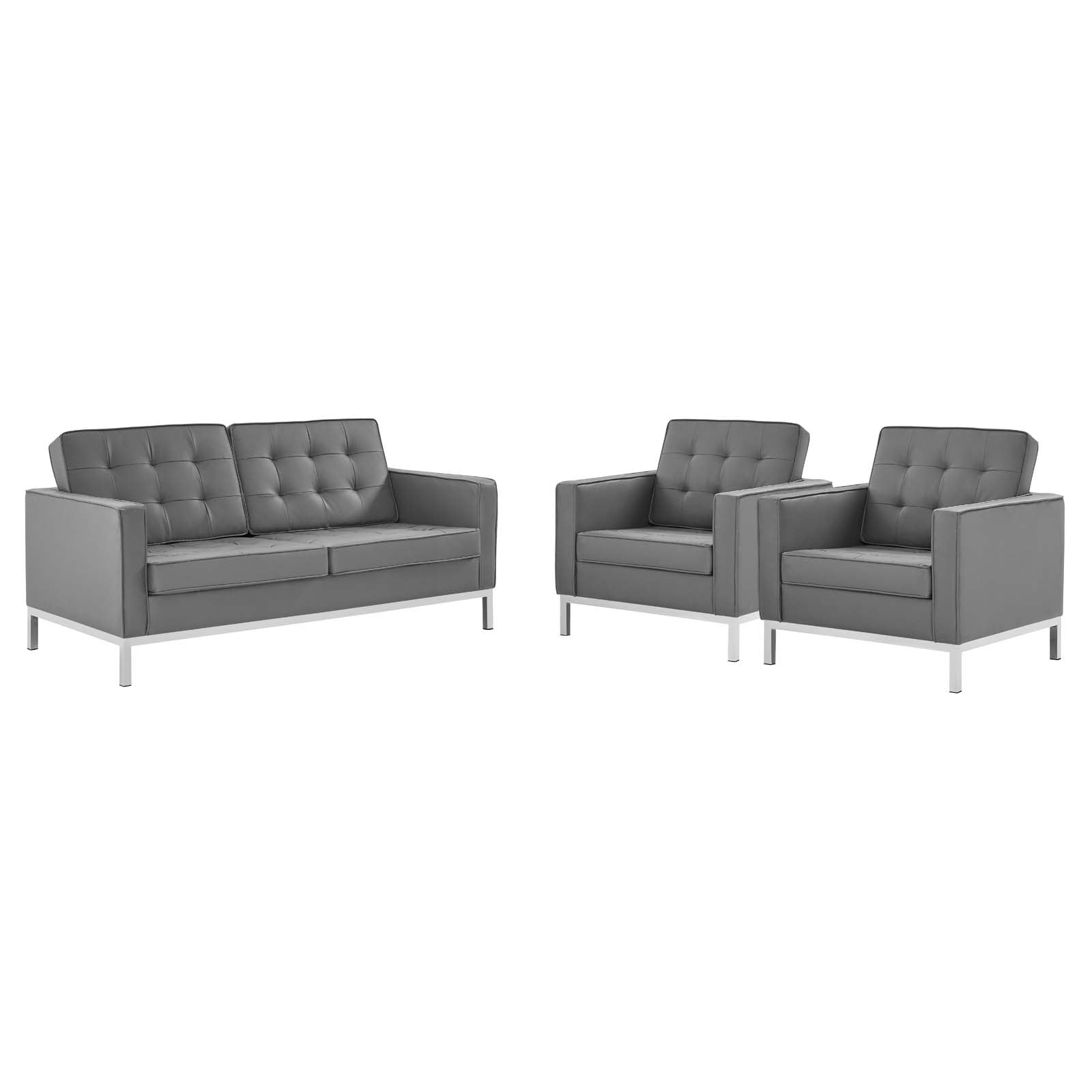 Loft 3 Piece Tufted Upholstered Faux Leather Set By HouseBean