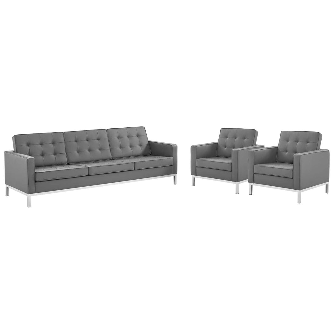 Loft Tufted Vegan Leather 3-Piece Furniture Set By HouseBean