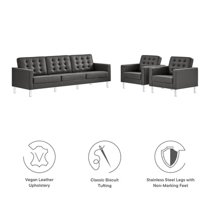 Loft Tufted Vegan Leather 3-Piece Furniture Set by Modway