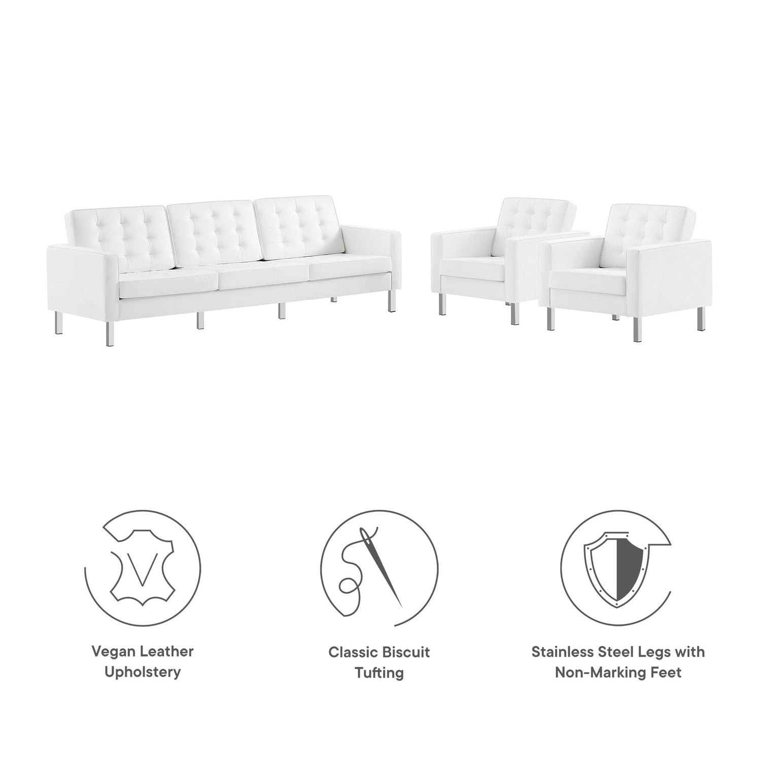Loft Tufted Vegan Leather 3-Piece Furniture Set by Modway