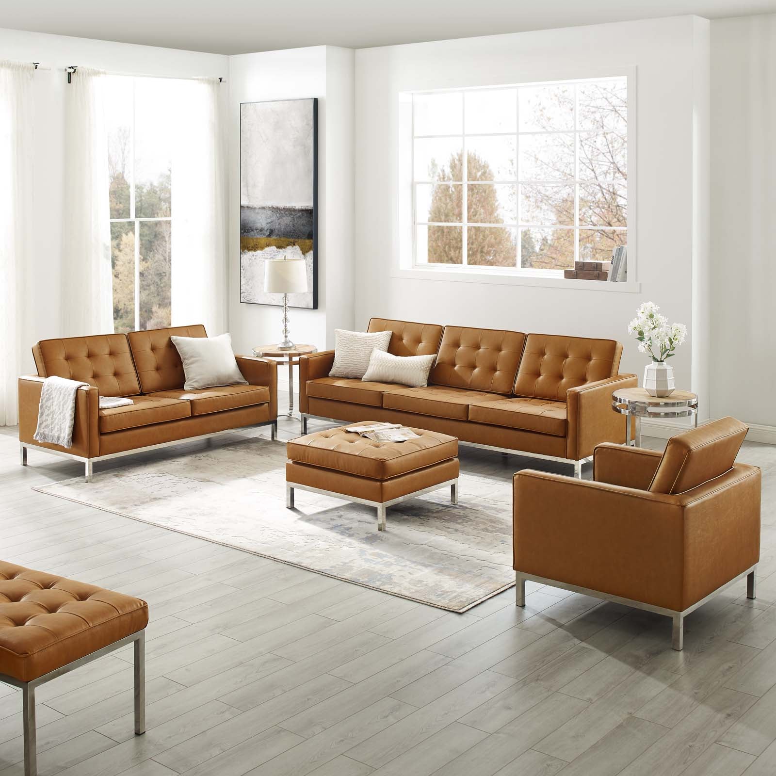 Loft 3 Piece Tufted Upholstered Faux Leather Set by Modway