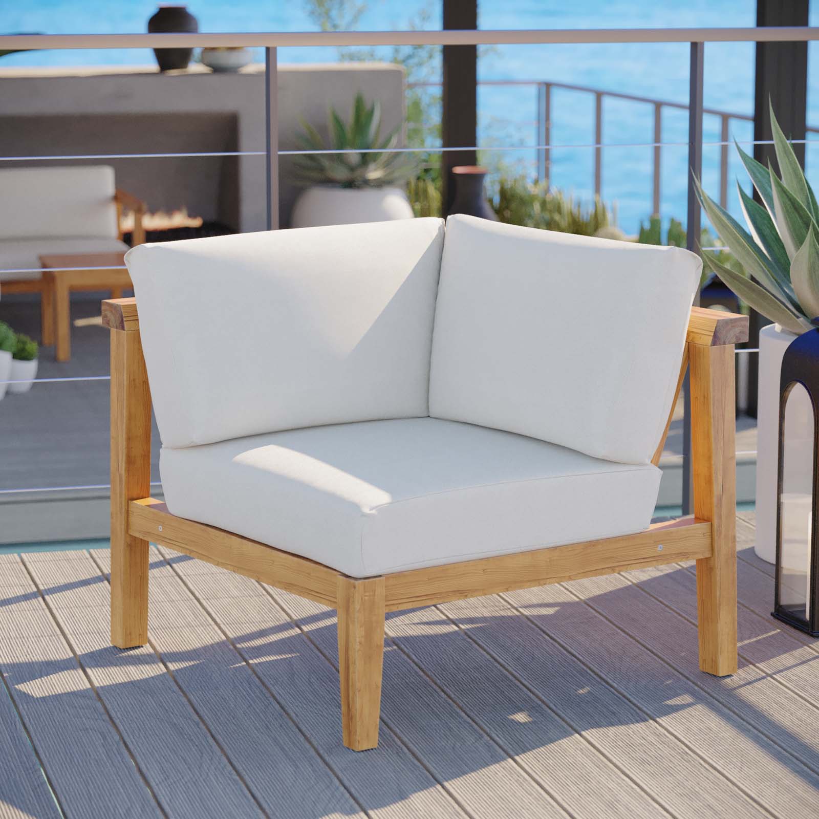 Bayport Outdoor Patio Teak Wood Corner Chair By HouseBean