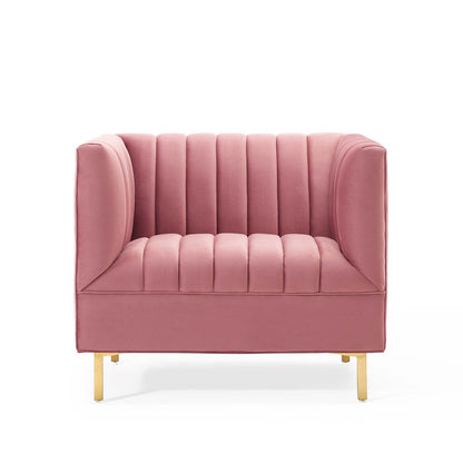 Shift Channel Tufted Performance Velvet Armchair By HouseBean