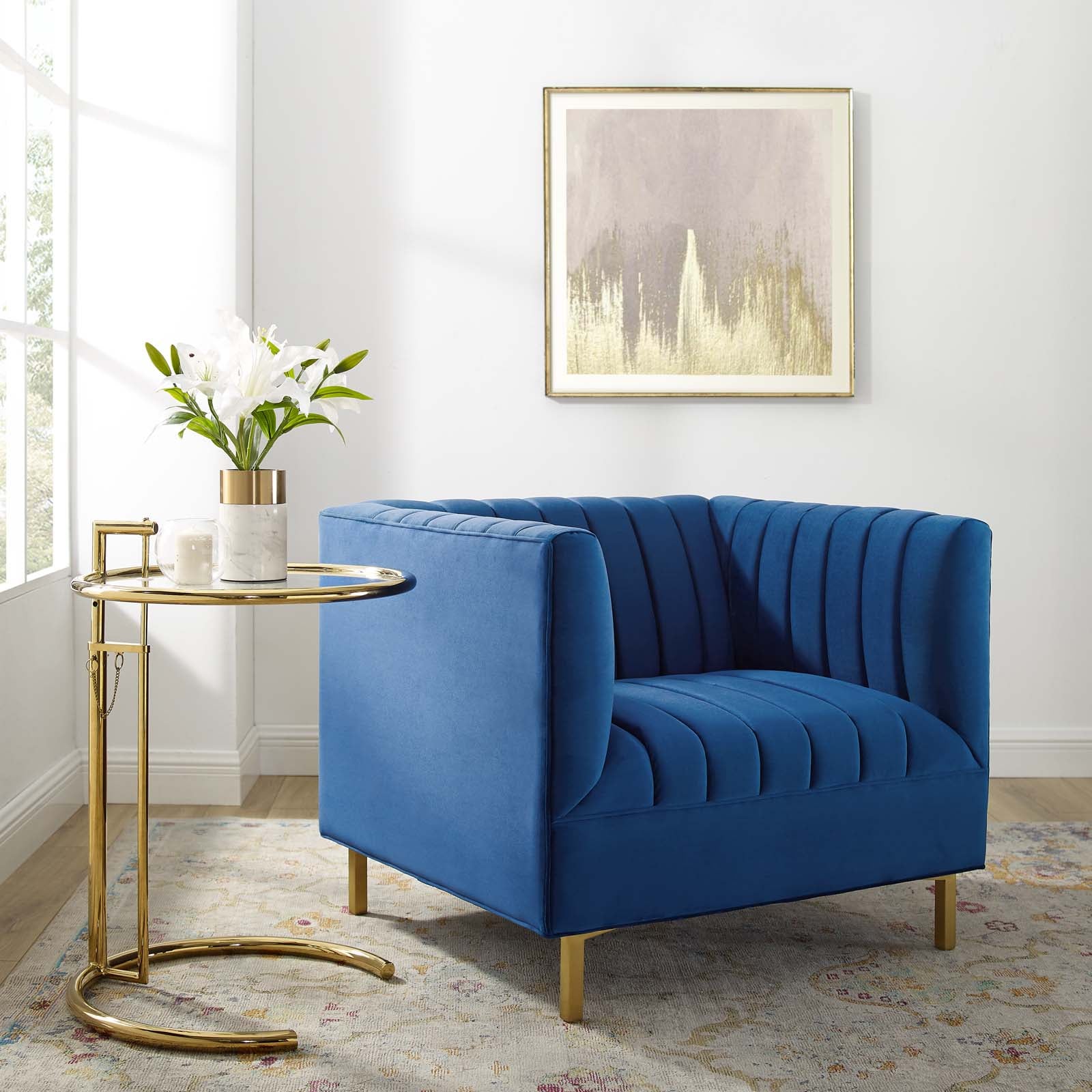 Shift Channel Tufted Performance Velvet Armchair By HouseBean