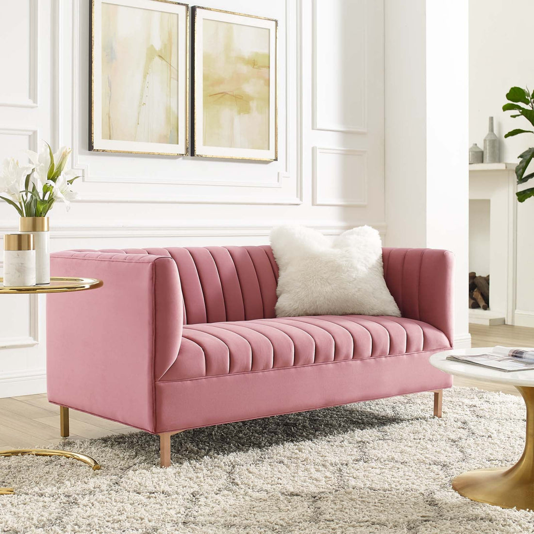 Shift Channel Tufted Performance Velvet Loveseat By HouseBean